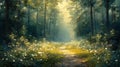 Sunlit path through a peaceful forest Royalty Free Stock Photo