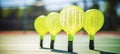 Sunlit Pickleball Paddles on Court, Spacious Play Area with Free Copy Space