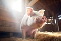 sunlit pig with floppy ears in a barn Royalty Free Stock Photo