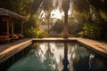 sunlit pool in a backyard of a rental villa