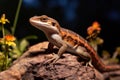 Sunlit reptile Skink enjoys warmth, perched on a sunlit rock