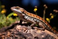 Sunlit reptile Skink enjoys warmth, perched on a sunlit rock