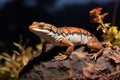 Sunlit reptile Skink enjoys warmth, perched on a sunlit rock