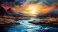 Sunlit River Painting In The Style Of Michael Page