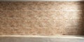 Sunlit room with tan brick wall and concrete floor. Generative AI Royalty Free Stock Photo