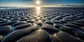 Sunlit sands a textured seascape at low tide with rippled patterns. Generative AI Royalty Free Stock Photo
