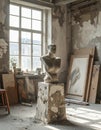 Sunlit Sculpture in an Old Artists Studio Royalty Free Stock Photo
