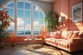 Sunlit Serenity: Living Room with Several Windows in the Style of Cyril. Generative AI