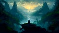 Sunlit Serenity: Meditating Monk Embracing Nature