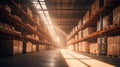 Sunlit Shelves Stocked with Cardboard-Boxed Products AI-generated