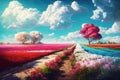 Sunlit Skies and Vibrant Blossoms in the Spring Fields, Generative Ai