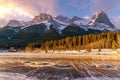 Sunlit Sky Over A Frozen Mountain Park Lake Royalty Free Stock Photo
