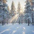 Sunlit Snowy Pine Forest Winter Landscape Royalty Free Stock Photo