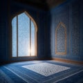 Islamic golden and blue Architecture with Arched Windows and Detailed Artistry room