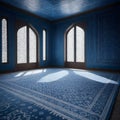 Islamic white and blue Architecture with Arched Windows and Detailed Artistry room