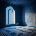 Islamic Golden and blue Architecture with Arched Windows and Detailed Artistry room