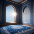 Islamic Golden and blue Architecture with Arched Windows and Detailed Artistry room