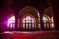 The sunlit stained-glass windows in the morning sun in the Nasir-ol-molk Mosque. Interior view Royalty Free Stock Photo