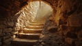 Sunlit Stone Staircase in Ancient Ruins Royalty Free Stock Photo