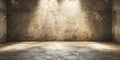 Sunlit Textured Wall: Rough Plaster Surface with Patches of Light and Shadow, Casting a Warm Glow on Tiled Floor Royalty Free Stock Photo