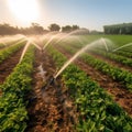A sunlit vegetable field in a rural area. Royalty Free Stock Photo