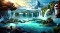 sunlit view of a lake and waterfall with wild forest-8