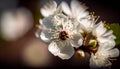 Sunlit White Cherry Blossom Macro. Generative AI Royalty Free Stock Photo