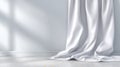 Sunlit white curtain draping softly on elegant minimalist interior wall Royalty Free Stock Photo