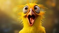 A funny bird with a bright yellow beak caught in a comical pose