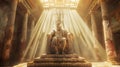 Sunlit zeus statue in temple, mount olympus, huge realistic statue on throne, ancient greece Royalty Free Stock Photo