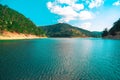 Sunnet Lake, Clean Wavy Water and blue sky, Mountain Forests at the far end, Bolu, Turkey Royalty Free Stock Photo