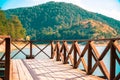 Sunnet Lake Pier, Clean Water and blue sky, Mountain Forests at the far end, Bolu, Turkey Royalty Free Stock Photo