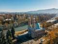 Sunnite Mukhtarov Mosque in Vladikavkaz, aerial view