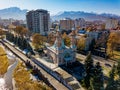 Sunnite Mukhtarov Mosque in Vladikavkaz, aerial view