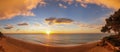 Sunnrise at costa dorada, panorama. Beautiful sea under blue sky. Spain Royalty Free Stock Photo