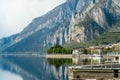 Sunny aerial cityscape of Lecco town on spring day. Picturesque waterfront of Lecco town located between famous Lake Como and