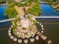 Sunny aerial view of The Keeper of the Plains