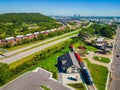 Sunny aerial view of the Route 66 Historical Village