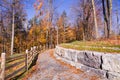 Sunny autumn day view along the pathway on Humber Valley Heritage Trail near Kleinburg, Ontario, Canada