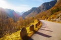 Sunny autumn at Gamle Strynefjellsvegen, National tourist road,