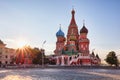 Sunny autumn morning at St. Basil`s Cathedral on Red Square, Moscow, Russia Royalty Free Stock Photo