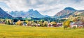 Sunny autumn panorama of Brauhof village. Amazing morning scene of Austrian Alps, Styria stare of Austria, Europe. Beauty of