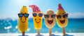 Sunny Banana Parade: A Spectacle of Sunglass-Wearing Fruit Royalty Free Stock Photo