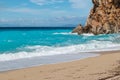 Sunny beach with azure sea, Lefkada island, Greece Royalty Free Stock Photo