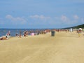 Sunny beach and blue water on the shore of the Gulf of Riga. 29, July, 2018, Latvia, Jurmala