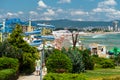 Sunny Beach, Bulgaria July 15, 2019. Beautiful view of the Black Sea with a beach where there is a crowd of tourists in Sunny Beac