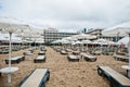 SUNNY BEACH, BULGARIA - June 17, 2021: Evrika hotel. Resort Sunny Beach Bulgaria view of the beach with sun beds in summer Royalty Free Stock Photo