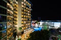 Sunny Beach, Bulgaria- June 2023: Night view of the Smartline Meridian Hotel from the balcony of Dunav hotel in Sunny Beach,