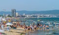 SUNNY BEACH, BULGARIA - 2 SEP 2018: People in the sea at Sunny Beach resort on a sunny day in Bulgaria s Black Sea coast known for
