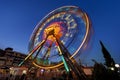 SUNNY BEACH, BULGARIA - September 10, 2017: Attraction in the park. Ferris wheel in motion at night. A long exposure photo